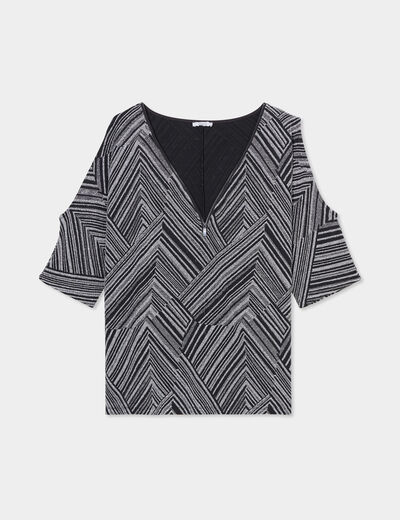 T-shirt col V avec ouvertures épaules noir femme grande taille