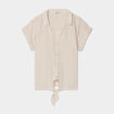 Blouse nouée ajustée manches courtes beige femme