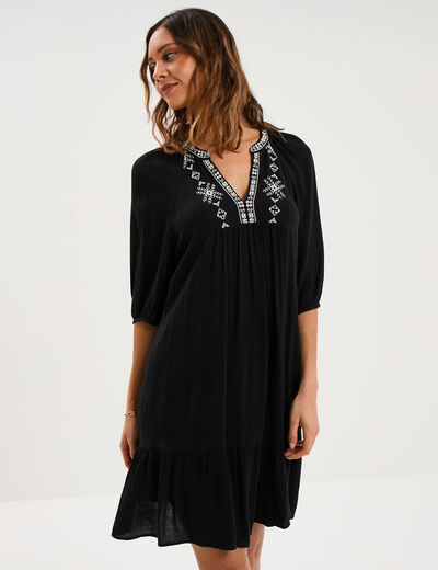 Robe longueur genou avec broderie noir femme
