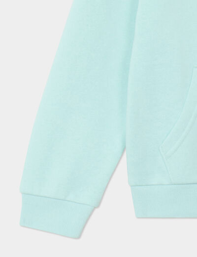 Sweat zipp&eacute; &agrave; capuche droit molleton vert pastel fille