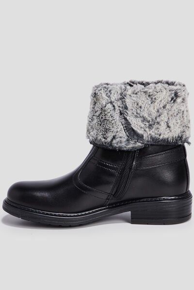 Bottines à fourrure en cuir noir fille