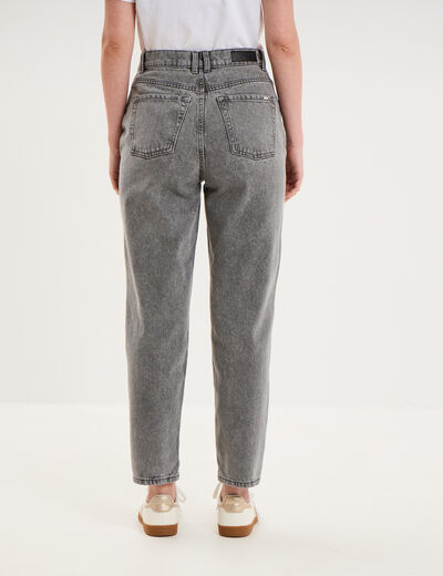 Jeans mom cropped taille haute denim gris clair femme