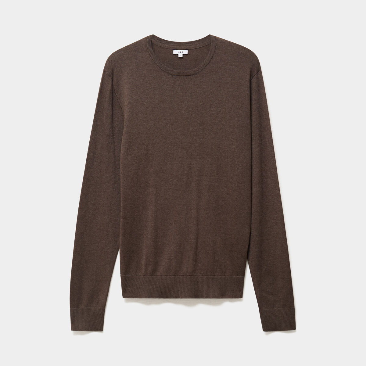 Pull droit col rond coton m&eacute;lang&eacute; marron chocolat homme