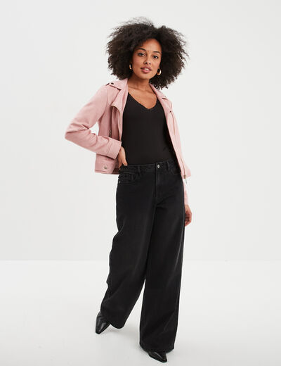 Jeans extra wide leg taille haute denim noir femme