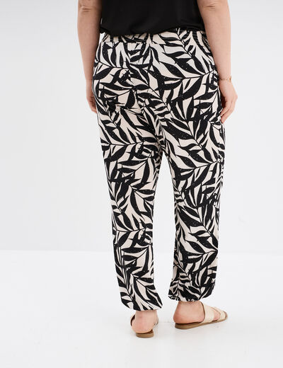Pantalon élastiqué fluide ecru femme grande taille