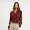 Blouse col tunisien m&eacute;lange lin marron femme