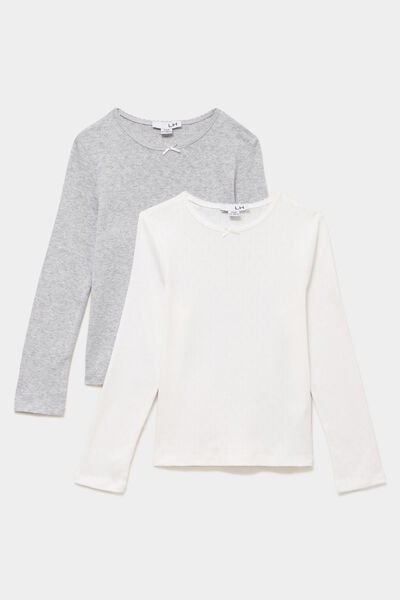 Lot 2 t-shirts coton manches courtes gris clair fille