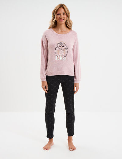Ensemble pyjama 2 pi&egrave;ces rose framboise femme