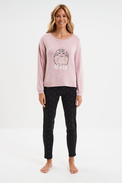 Ensemble pyjama 2 pi&egrave;ces rose framboise femme
