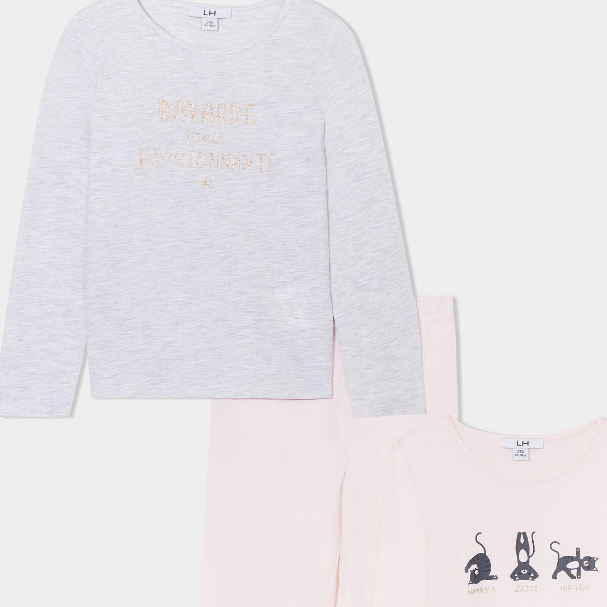 Lot 2 ensembles pyjamas pantalons coton rose poudrée fille