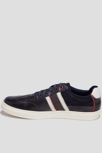 Tennis à lacets en cuir bleu marine homme
