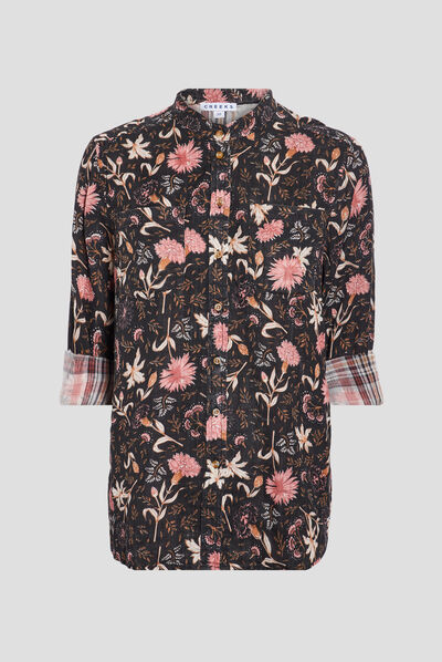 Chemise manches longues retroussables gris fonce femme