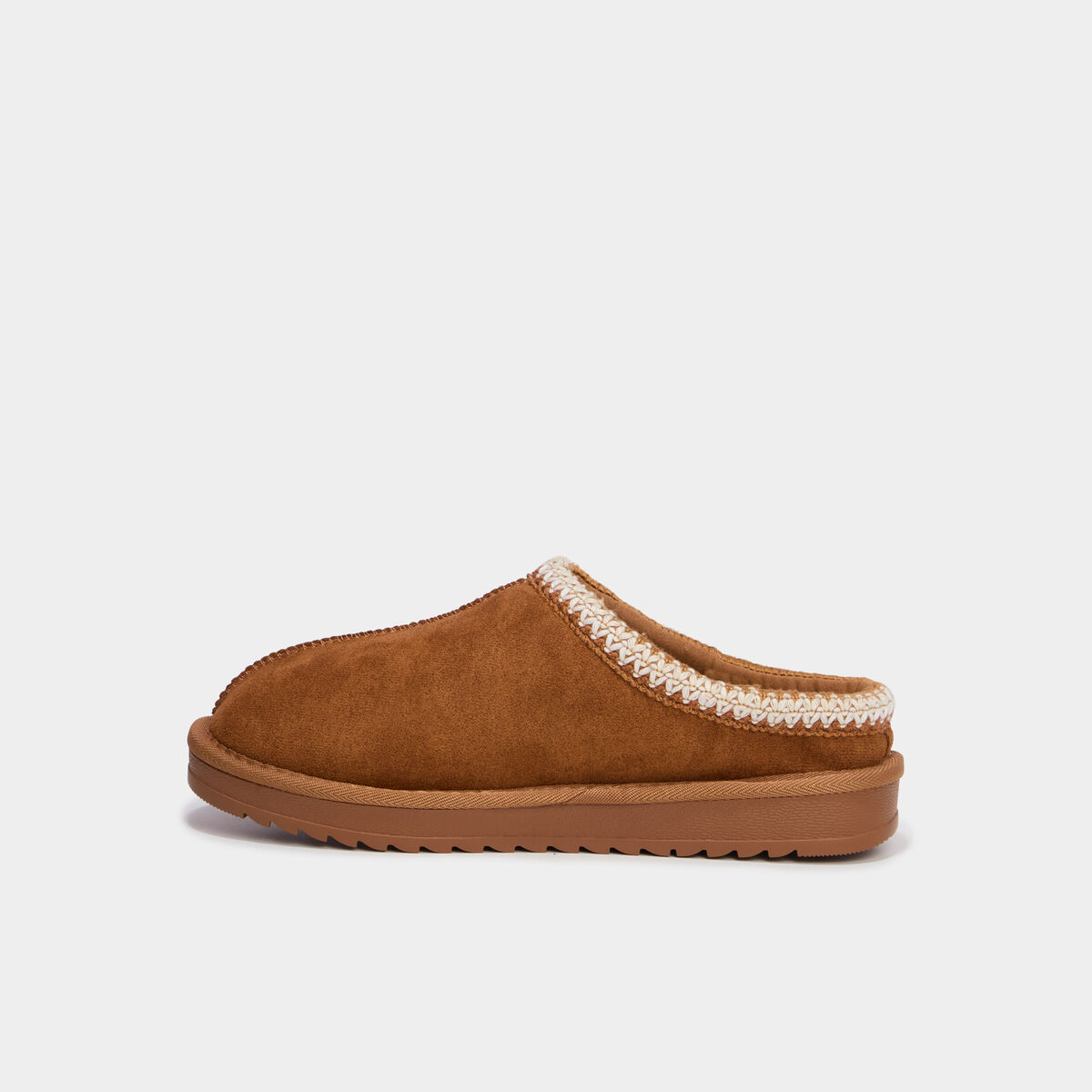 Mules fourr&eacute;es d&eacute;tails brod&eacute;s marron femme