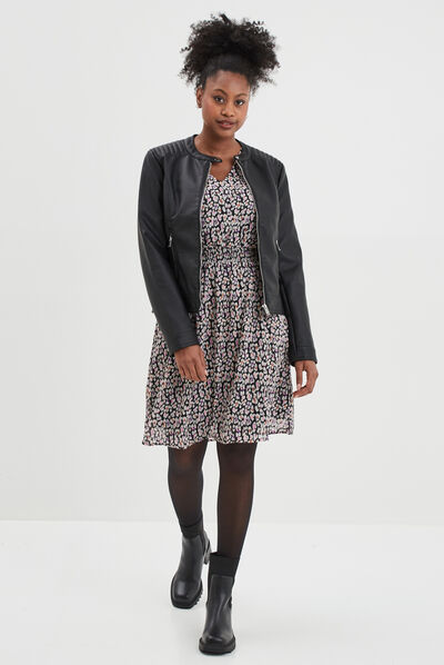 Veste biker simili cuir zippée noir femme