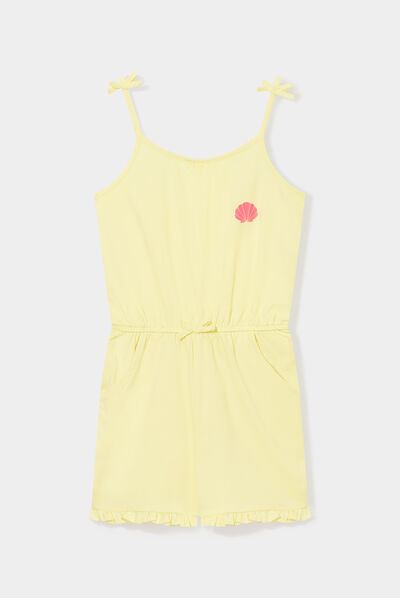 Combishort élastiquée à bretelles coton jaune citron fille