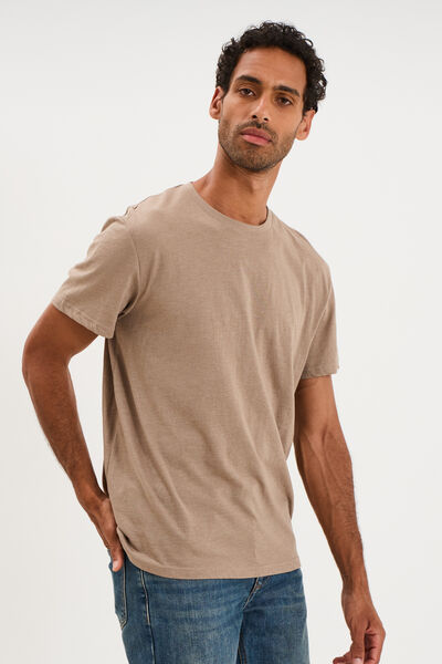 T-shirt droit en coton manches courtes taupe homme