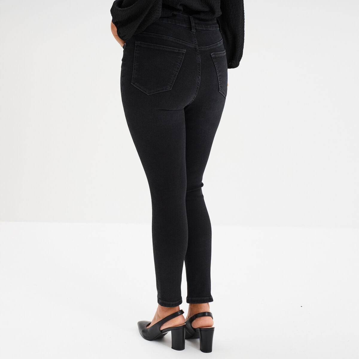 Jeans skinny taille haute cropped denim noir femme