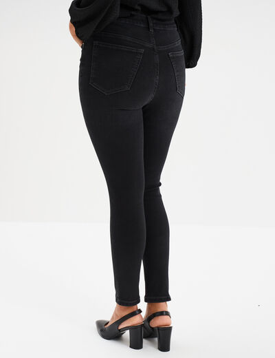 Jeans skinny taille haute cropped denim noir femme