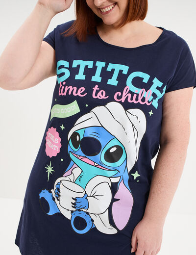 Chemise de nuit coton Stitch bleu marine femme grande taille