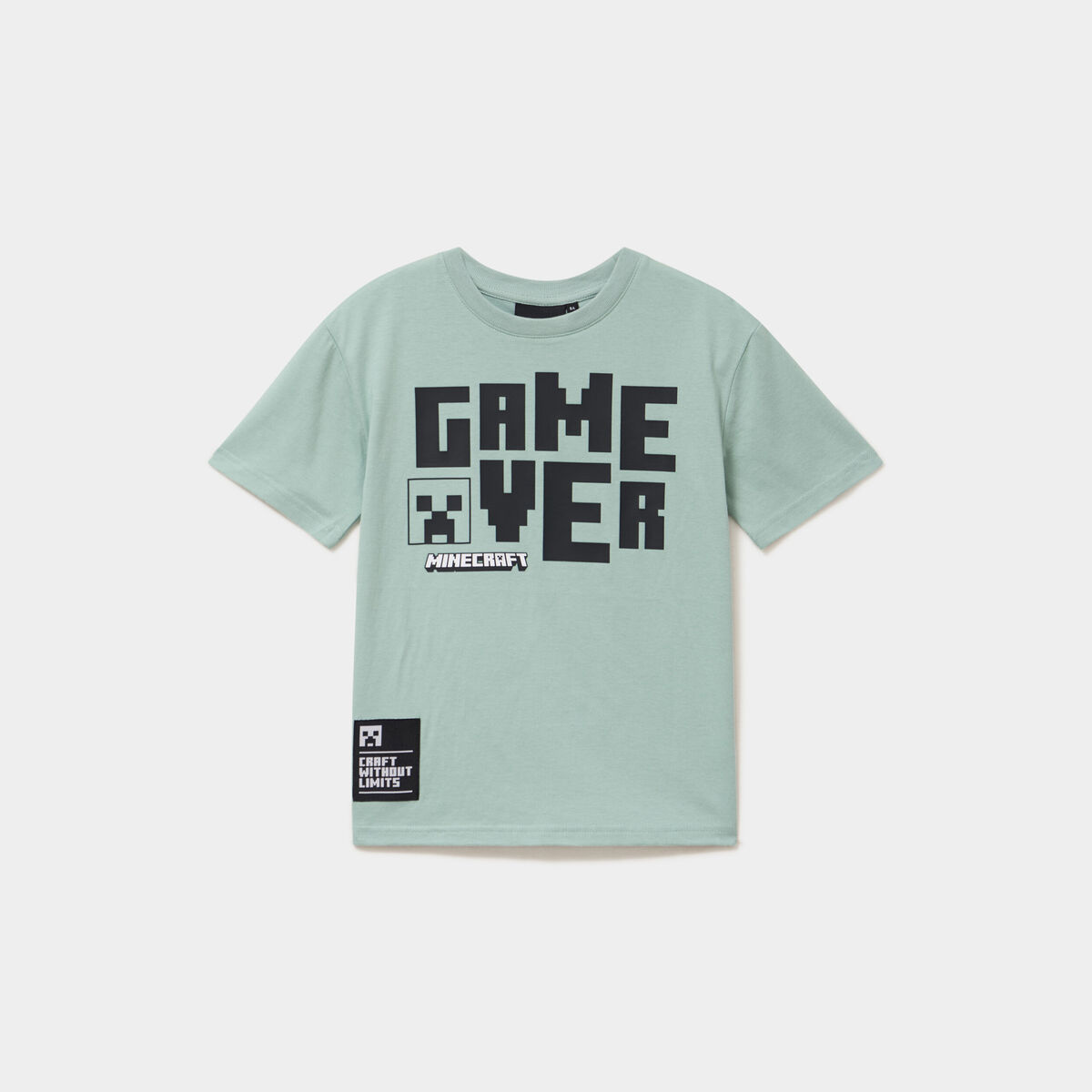 T-shirt manches courtes coton Minecraft vert kaki gar&ccedil;on