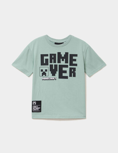 T-shirt manches courtes coton Minecraft vert kaki gar&ccedil;on