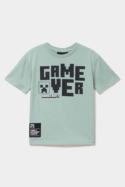 T-shirt manches courtes coton Minecraft vert kaki gar&ccedil;on