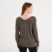Pull ajouré manches longues vert kaki femme