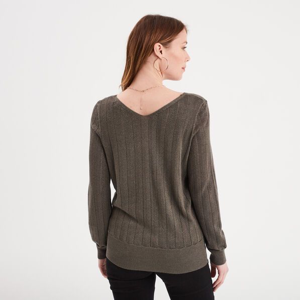Pull ajouré manches longues vert kaki femme