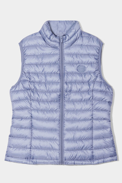 Doudoune légère droite sans manches bleu gris femme