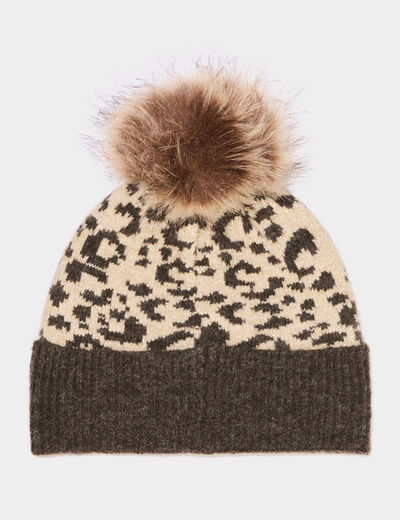 Bonnet &agrave; pompon fausse fourrure marron fille
