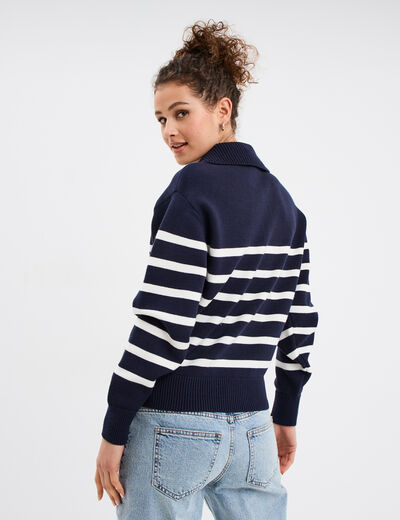 Pull col camionneur zippé Creeks bleu marine femme