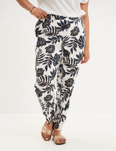 Pantalon carotte fluide ecru femme grande taille