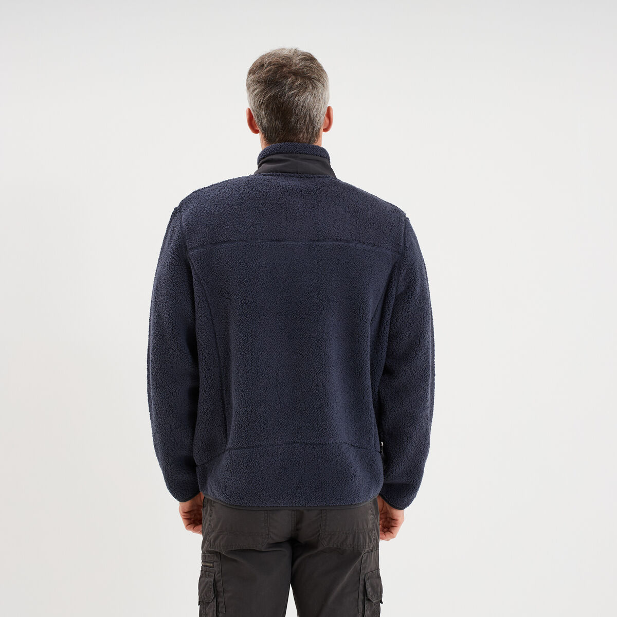 Veste effet sherpa zipp&eacute;e 3 poches bleu fonc&eacute; homme