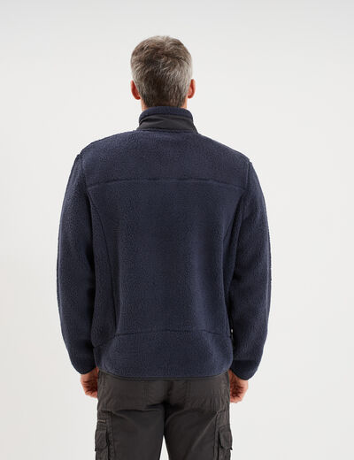 Veste effet sherpa zipp&eacute;e 3 poches bleu fonc&eacute; homme