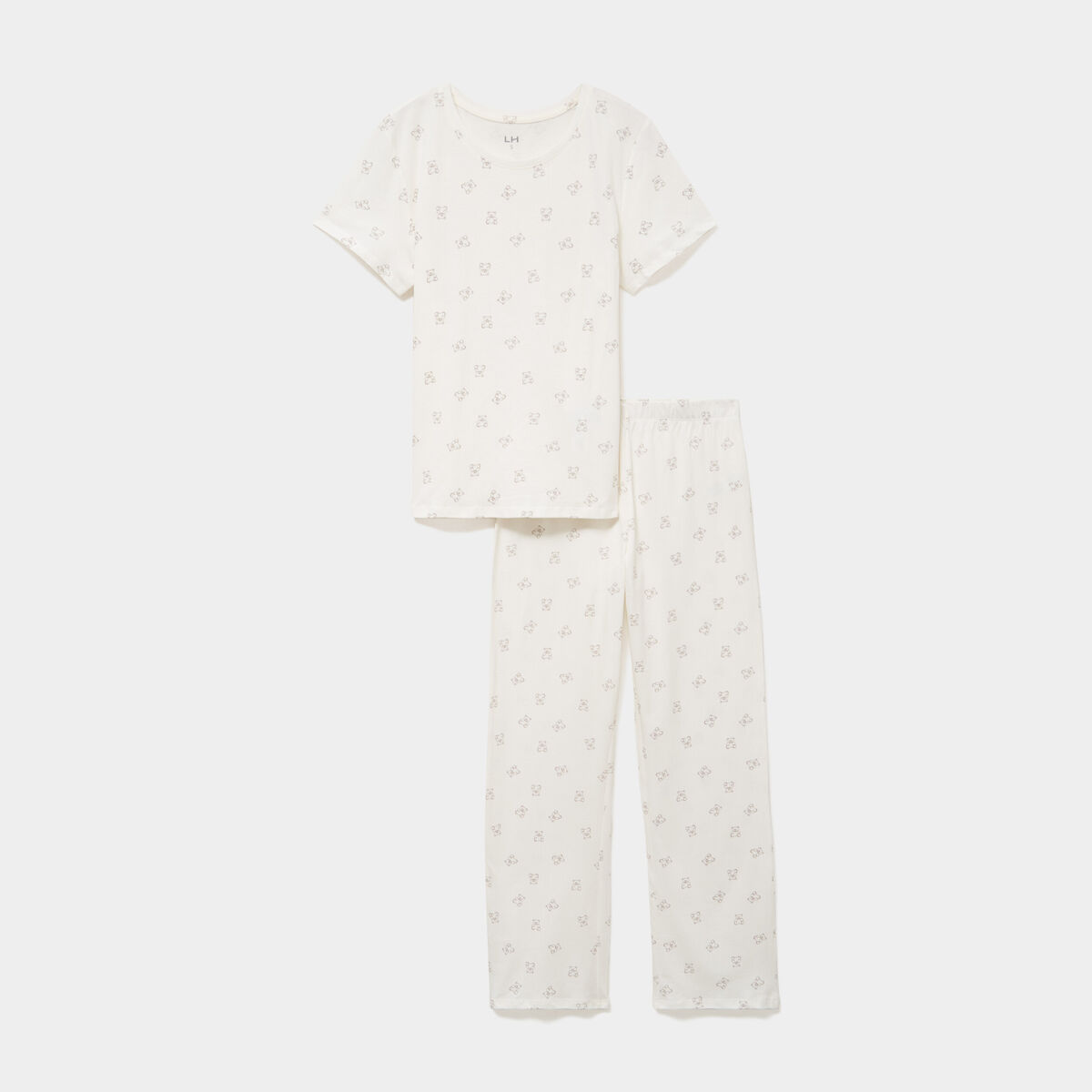 Ensemble pyjama t-shirt pantalon coton ecru femme