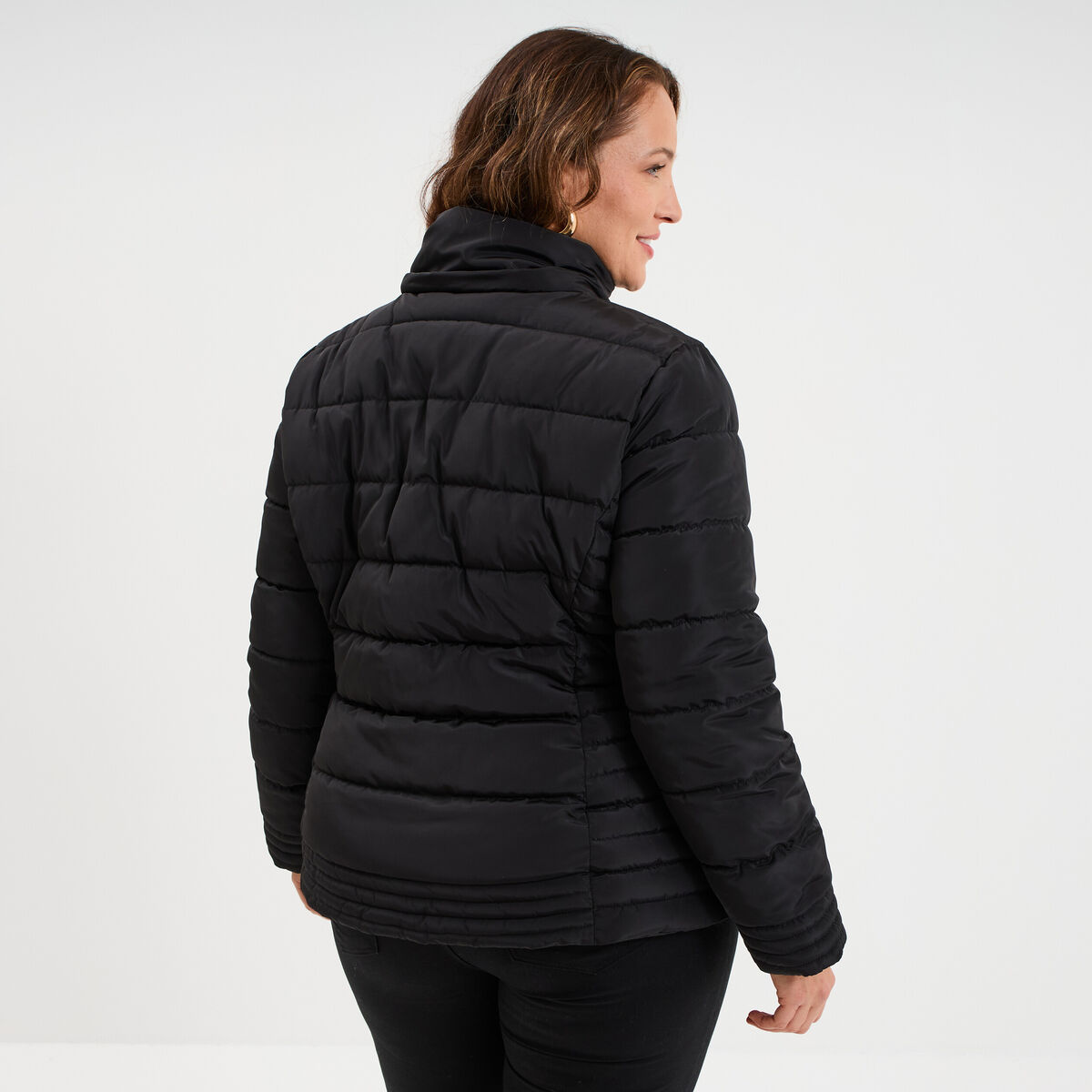 Doudoune d&eacute;perlante &agrave; capuche noir femme grande taille