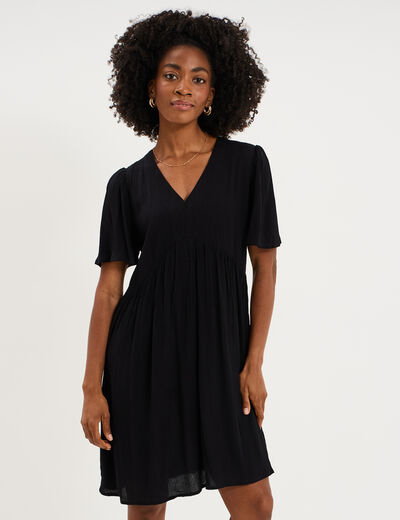 Robe fluide genou col en V noir femme