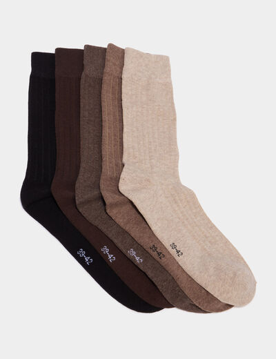 Lot 5 paires chaussettes c&ocirc;tel&eacute;es noir homme
