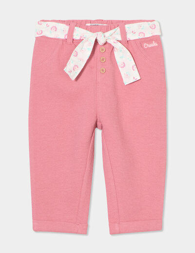 Pantalon en maille ceinturé vieux rose bébé fille