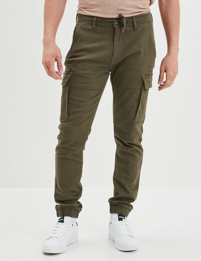 Pantalon cargo slim stretch vert kaki homme