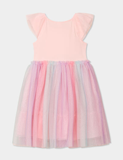 Robe midi bas en tulle manches courtes rose clair fille