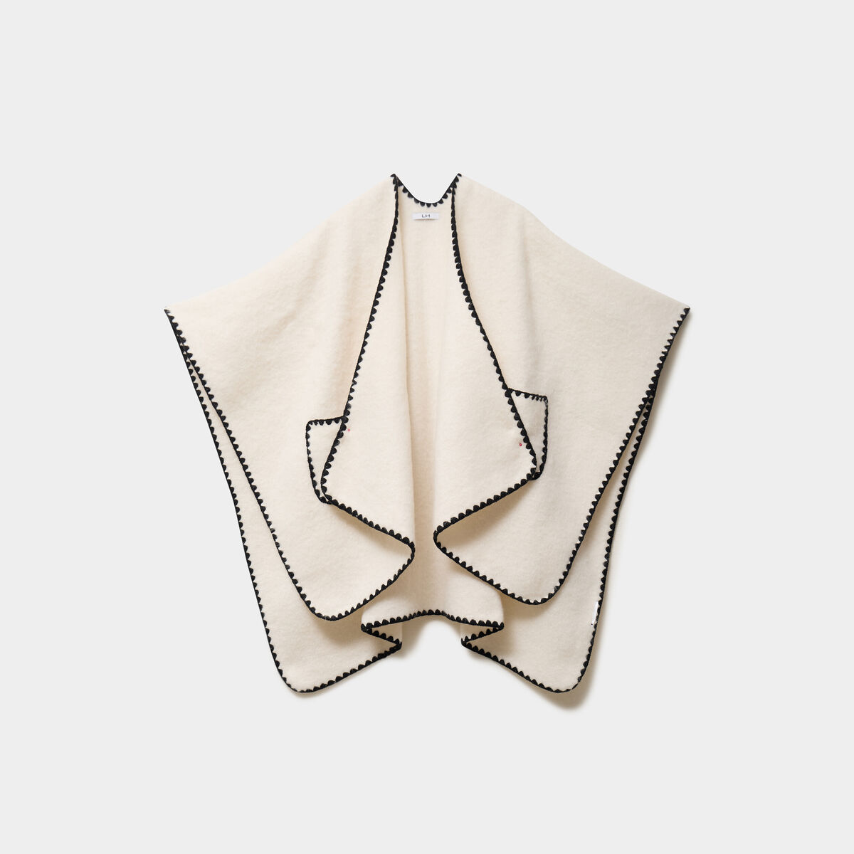 Poncho avec liser&eacute;s contrast&eacute;s ivoire femme