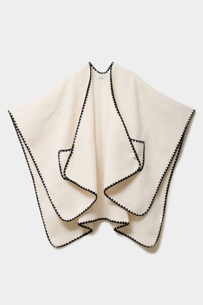 Poncho avec liser&eacute;s contrast&eacute;s ivoire femme