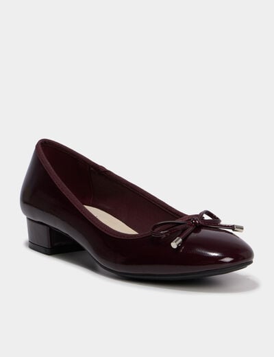 Ballerines &agrave; talons vernies bordeaux femme