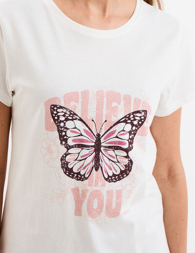 T-shirt ajusté col rond coton Creeks blanc femme