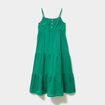 Robe longue &agrave; volants et bretelles coton vert canard fille