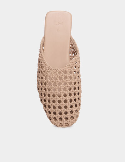 Mules plates carr&eacute;es effet tress&eacute; creme femme