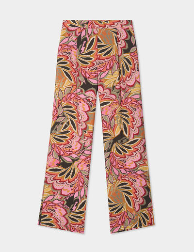 Pantalon large taille élastiquée multicolore femme