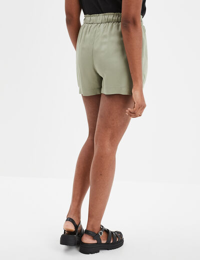 Short fluide taille à coulisse vert kaki femme