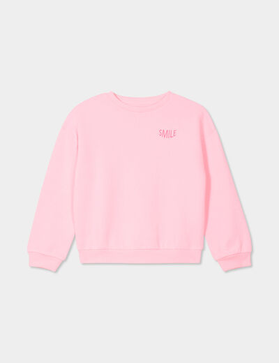 Sweat col rond manches longues rose fluo fille